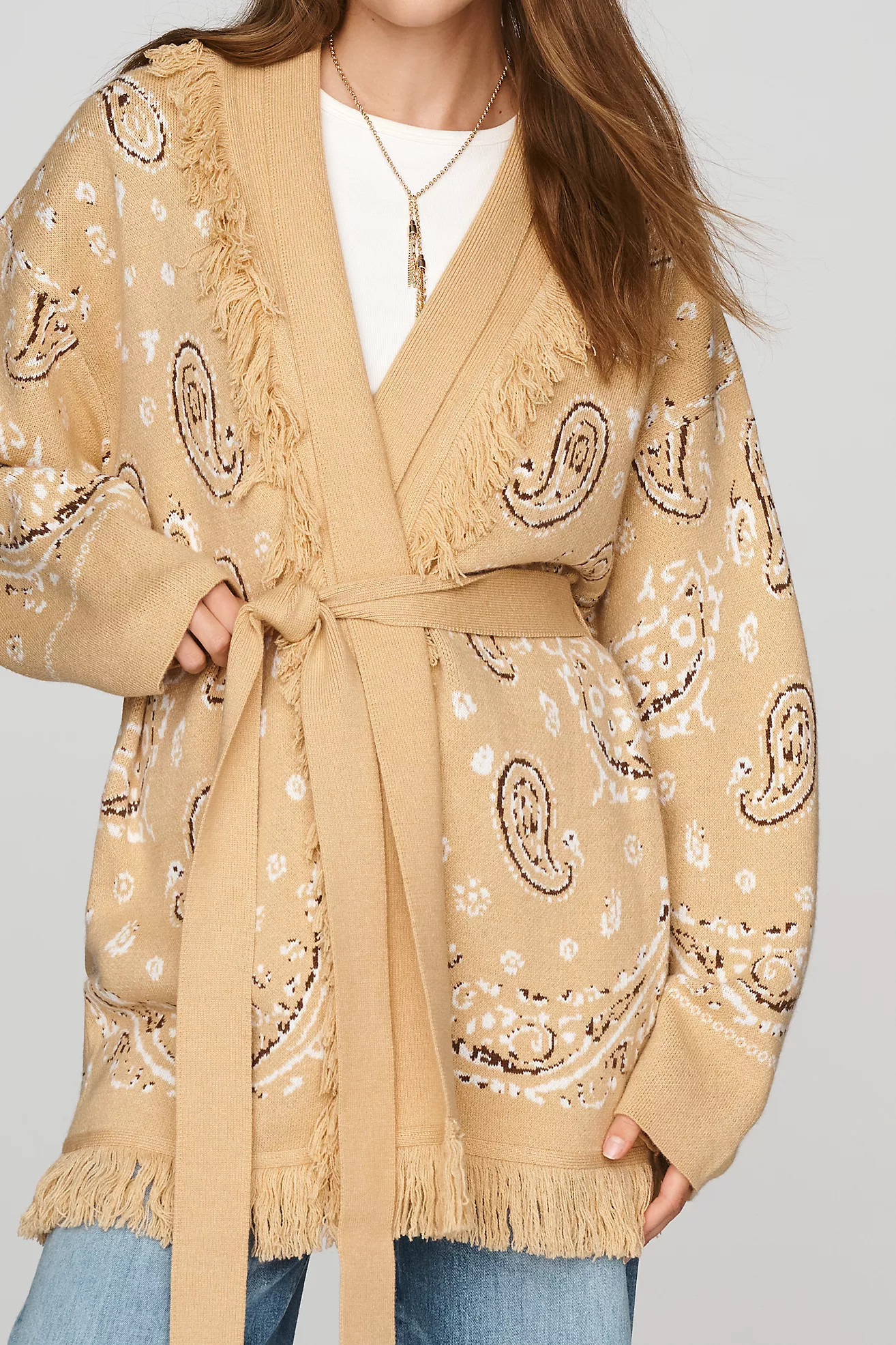 Flat White Fringe Wrap Cardigan | Anthropologie (US)