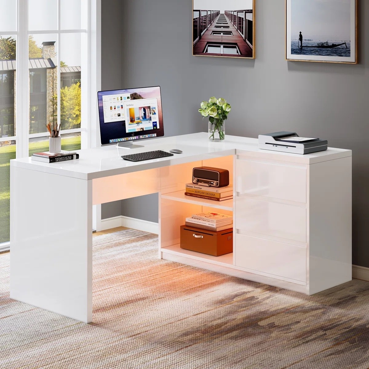 This 55.12” L-shaped desk combines functional storage, built-in LED lighting, and a spacious modern layout to create the ultimate elevated workspace for productivity and style. ON SALE and under $300.

Keywords:

* L shaped desk
* home office desk
* desk with LED lights
* modern office furniture
* corner desk with drawers
* workspace desk
* gaming desk setup
* storage office desk
* modern home office
* productivity workspace
* minimalist desk setup
* contemporary office decor
* creator workspace aesthetic
* elevated office design
* functional organization ideas
* sleek workstation setup

#LTKSaleAlert #LTKHome #LTKSeasonal