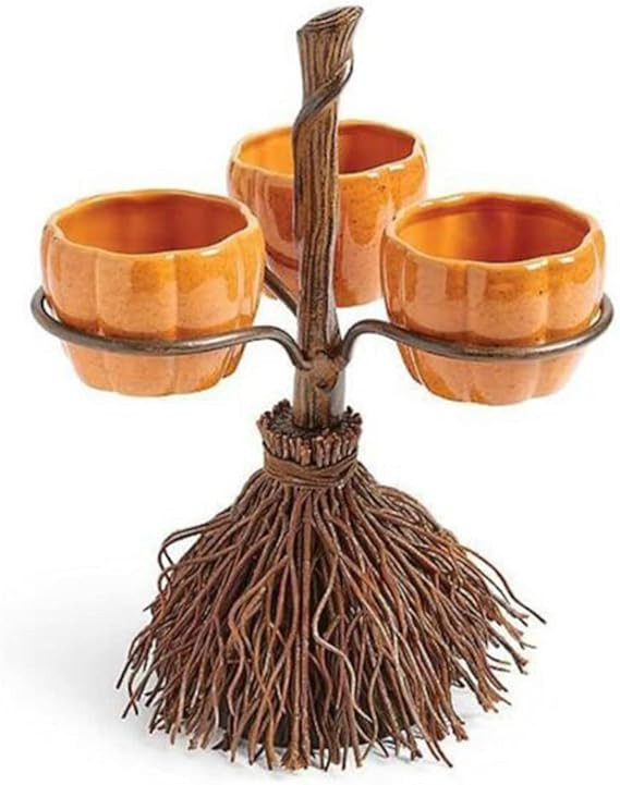 Halloween Decor Pumpkin Snack Bowl Witch Broom Stand, Decorative Creative Party Props Art Deco De... | Amazon (US)