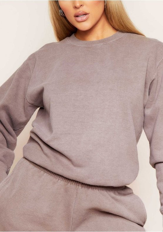 Ashley Mocha Washed Oversized Sweatshirt | Missy Empire (UK)