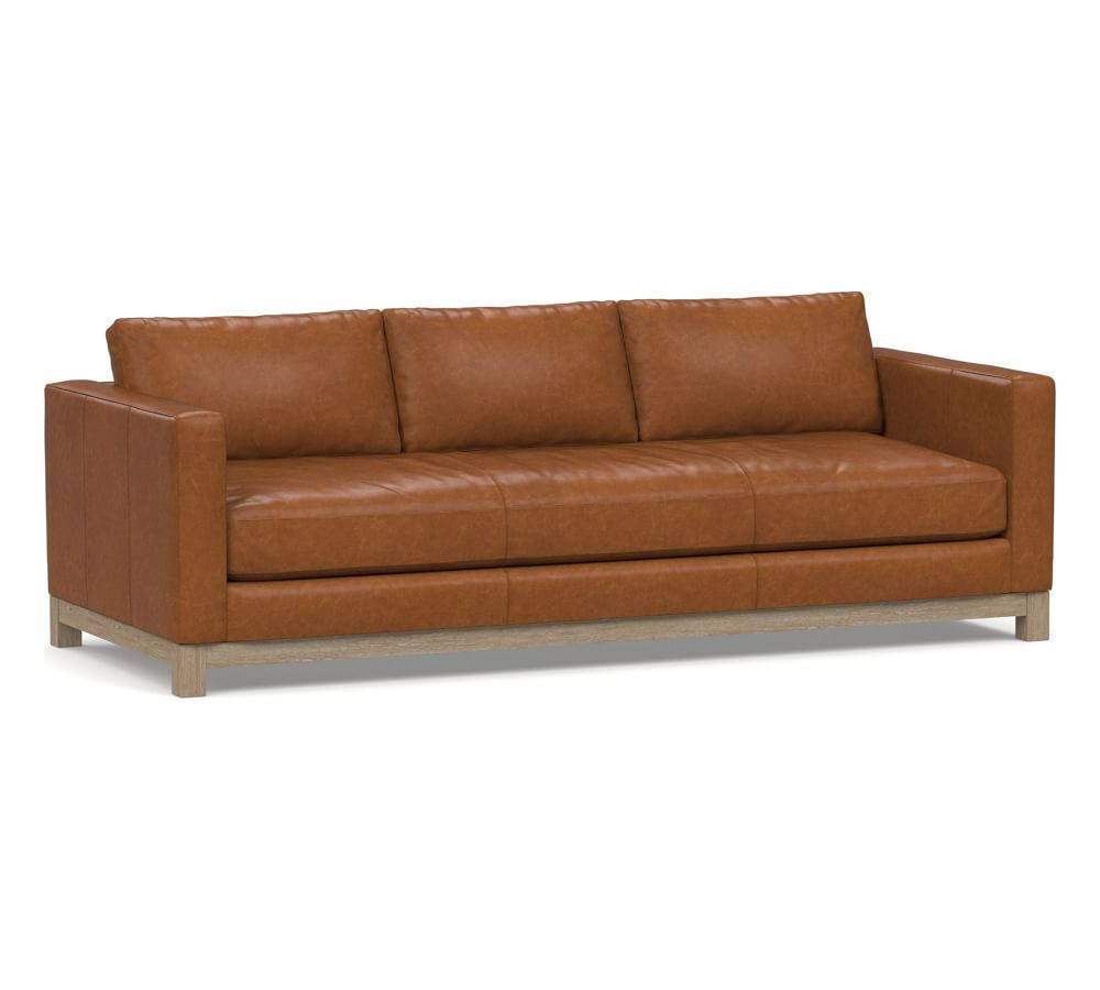 Jake Leather Sofa with Wood Base | Pottery Barn (US)