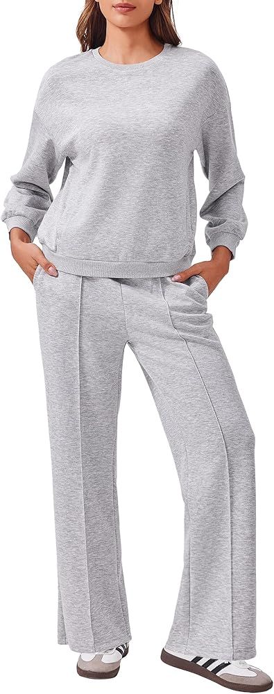 PINSPARK 2 Piece Sets For Women Long Sleeve Sweatshirts Drawstring Straight Leg Pants Fall Travel... | Amazon (US)