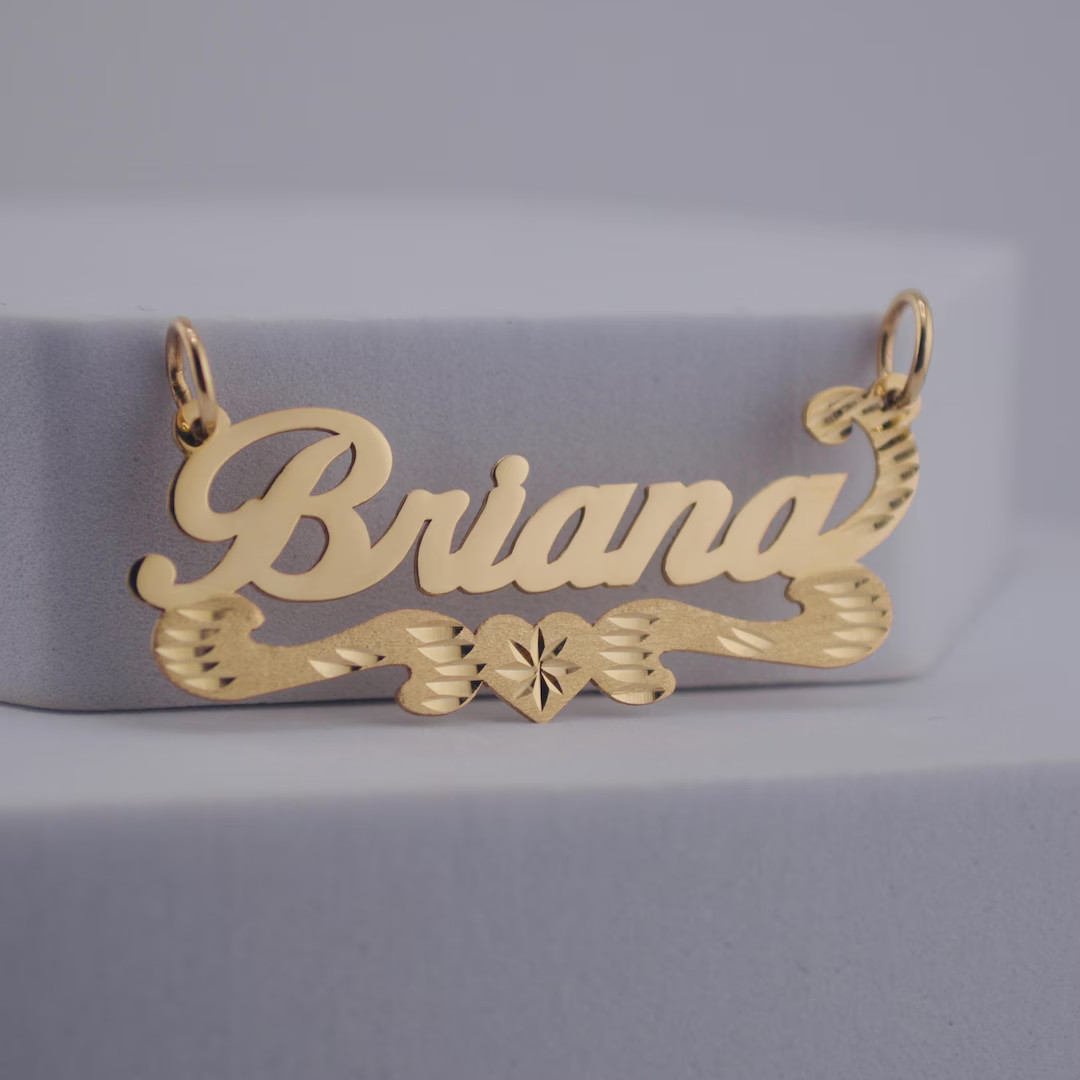 Gold Heart Nameplate - 10K or 14K Solid Real Gold Personalized Custom Handmade Name Pendant Charm... | Etsy (US)