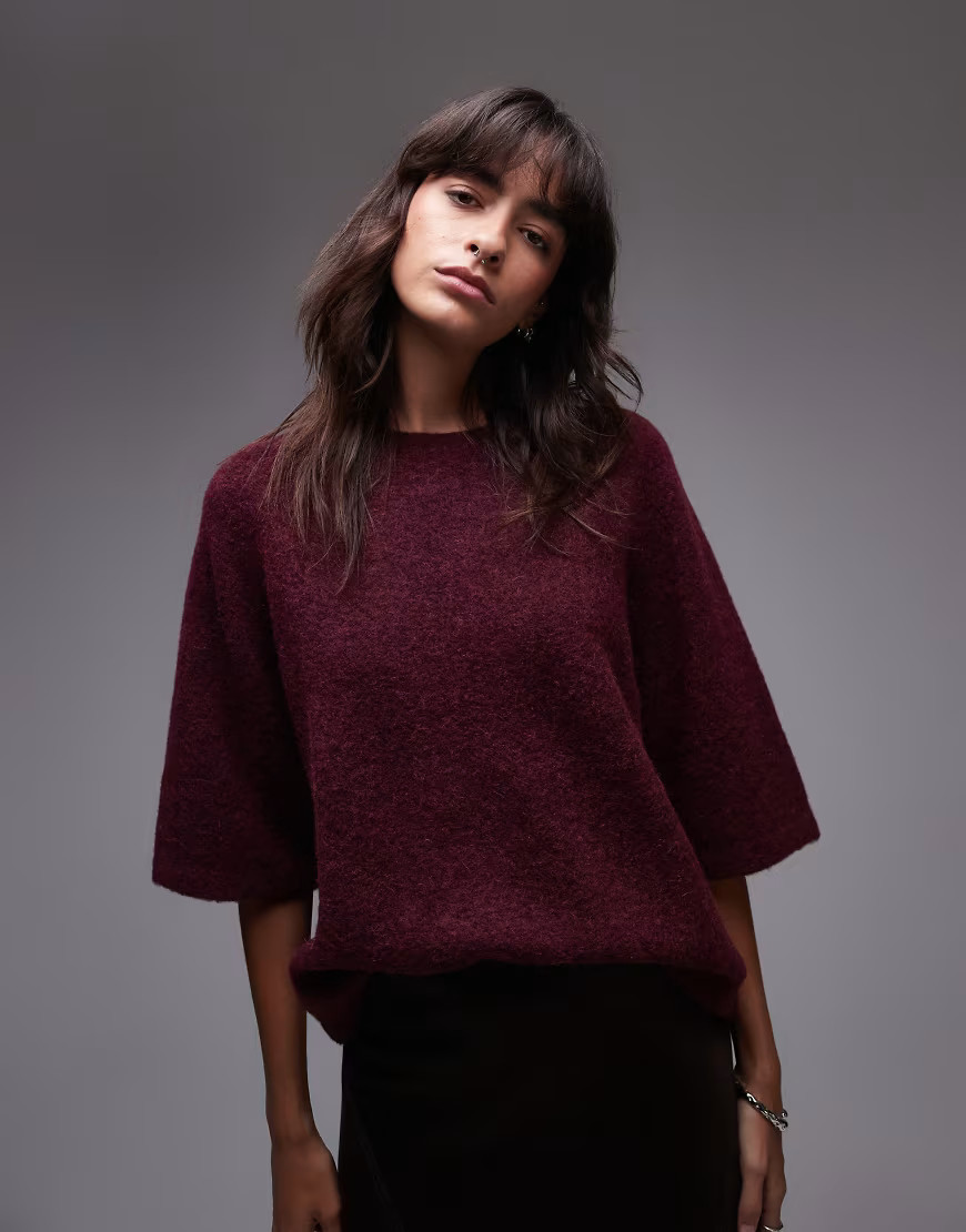 & Other Stories alpaca short sleeve knitted sweater in burgundy exclusive to ASOS-Red | ASOS (Global)