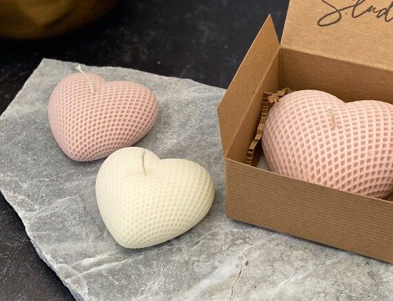 2 Heart Candles white& Blush Pink Unique Candles Home | Etsy | Etsy (US)