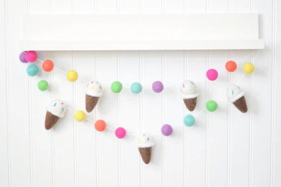 Ice Cream Garland - Felt Ball Garland - Party Decor - Summer Decoration - Banner - Bunting - Birt... | Etsy (US)
