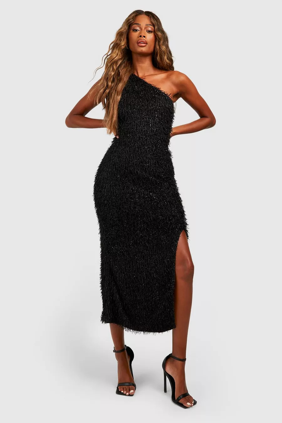 Fluffy One Shoulder Midaxi Dress | Boohoo.com (UK & IE)