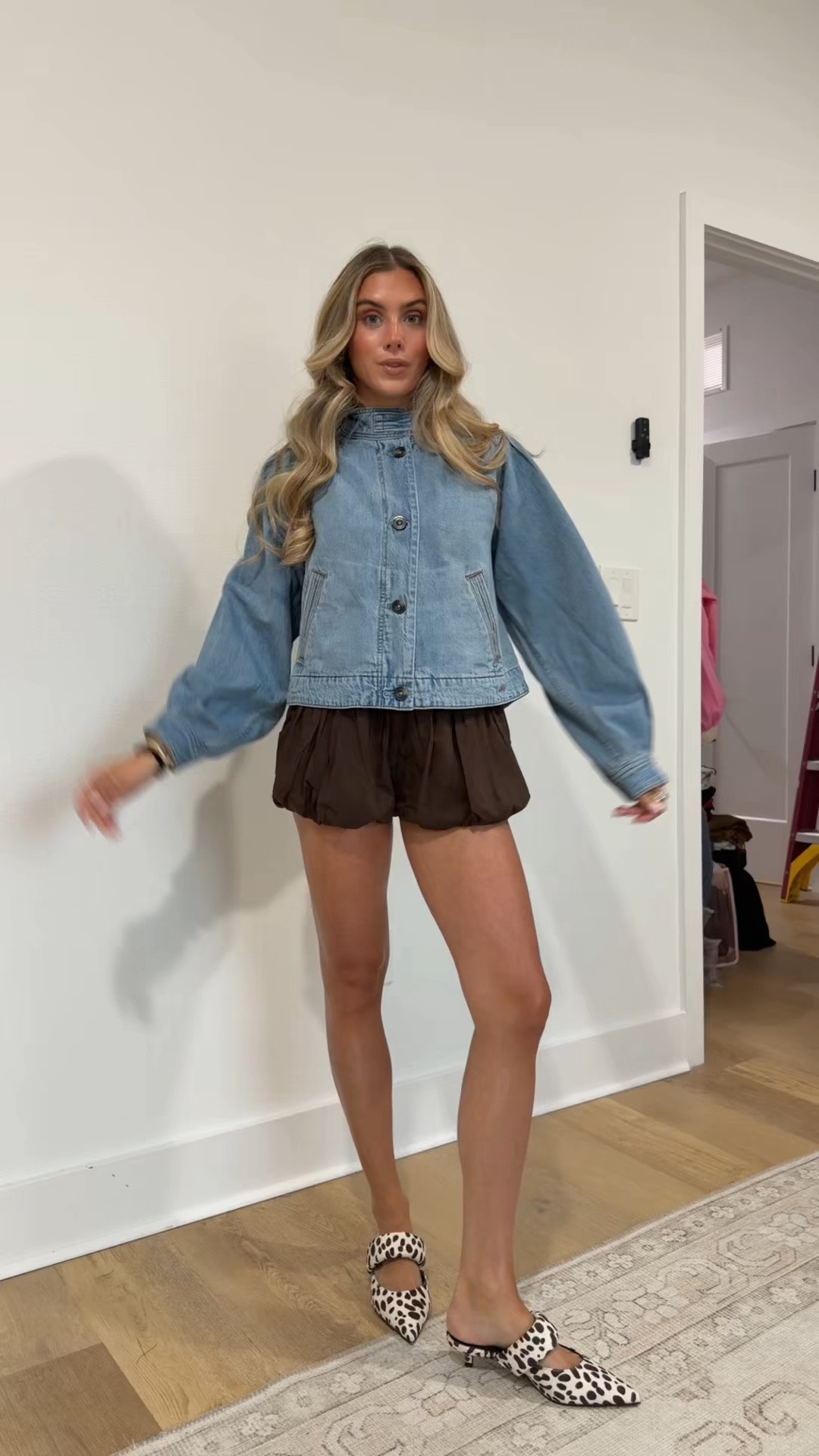 Going to grab dinner with Joeys coworker I’m wearing my @levi  size small denim jacket how unique is the cut of this I’m obsessed. It gives Chloe! My shorts @jcrew  brown bubble hem shorts paired with my cow print mule sandals. @electricpicks  earrings.

#LTKootd #LTKdayinmylife #LTKSeasonal