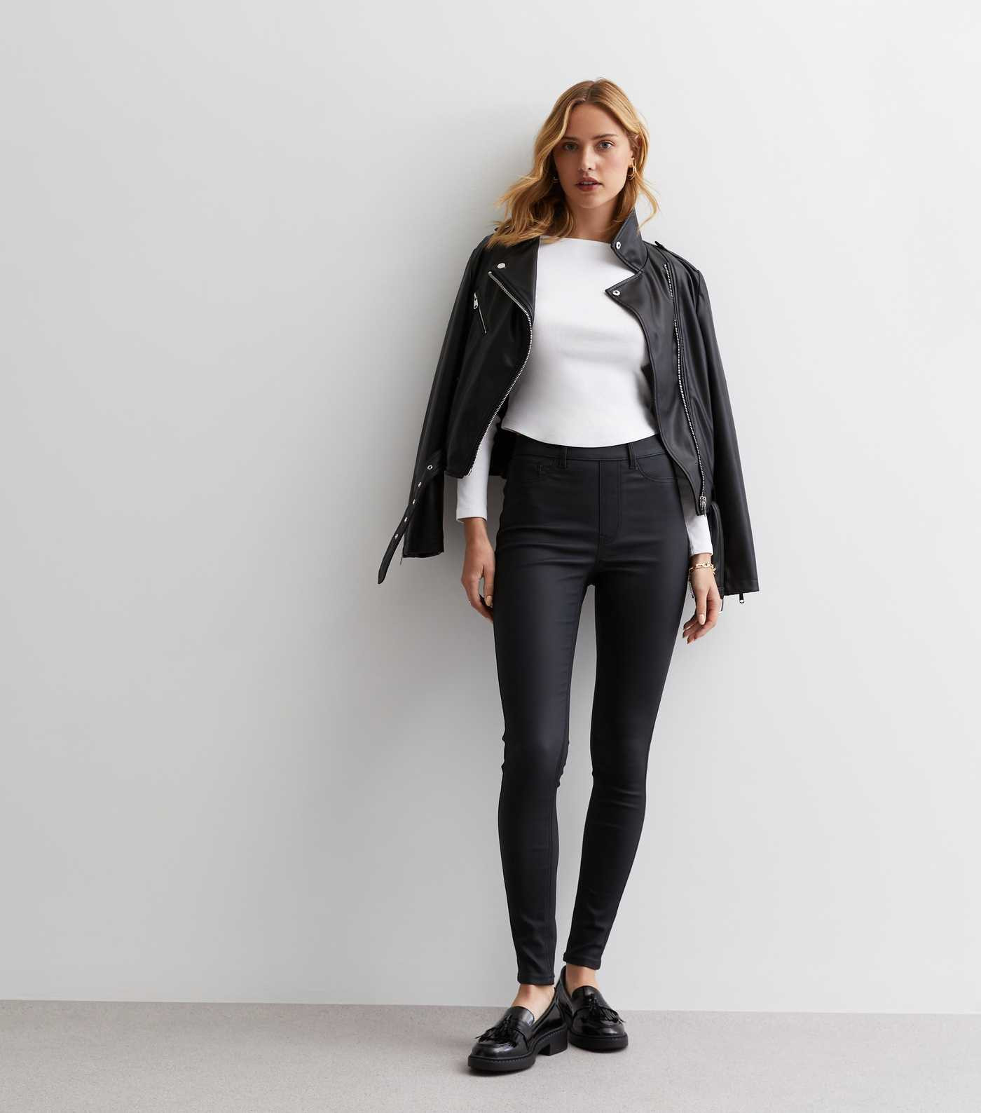 Black Coated Leather-Look Mid Rise Lift & Shape Emilee Jeggings
						
						Add to Saved Items
	... | New Look (UK)