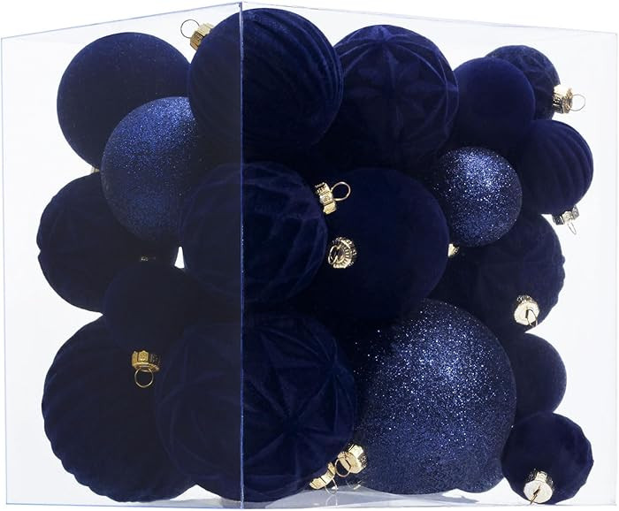 Velvet Christmas Ball Ornaments - Navy Blue Christmas Tree Decorations 36pcs Shatterproof Set wit... | Amazon (US)