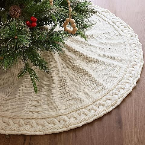 48 Inch Christmas Tree Skirt: Braided Cable Knit Tree Skirt for 7.5FT Tree, Cream White Tree Skir... | Amazon (US)