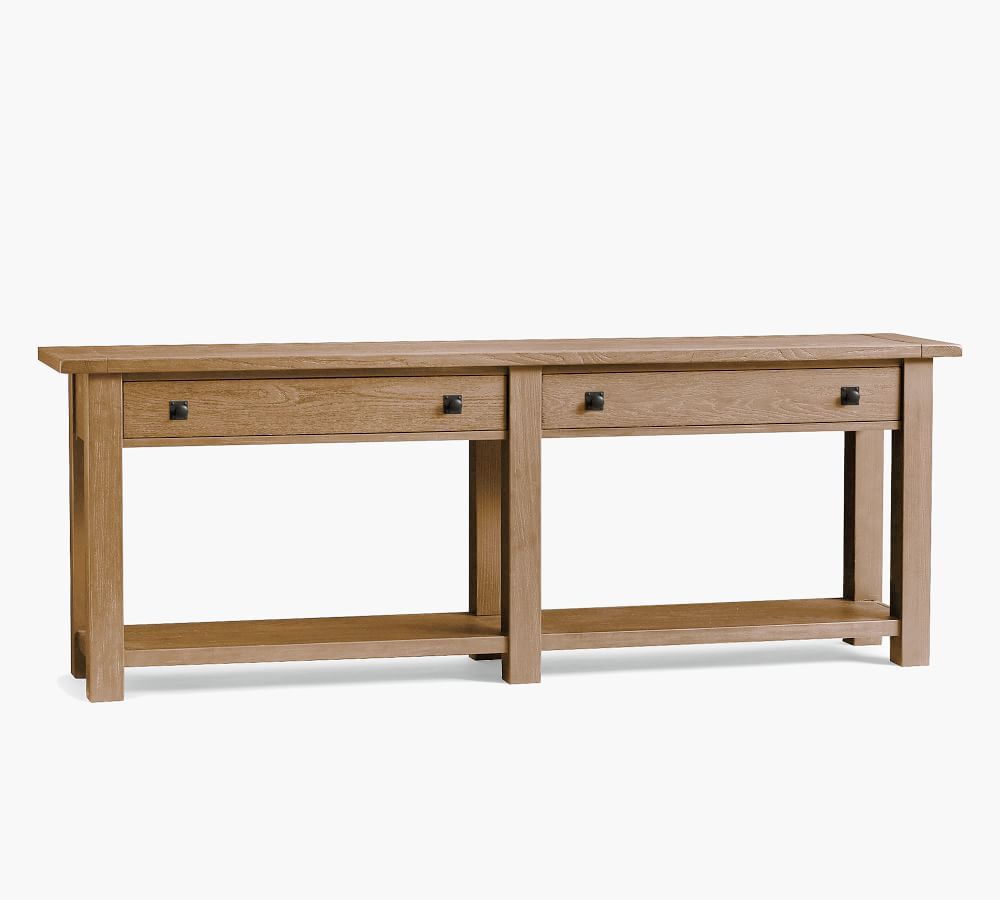 Benchwright 83&amp;quot; Wood Console Table with Drawers, Seadrift | Pottery Barn (US)