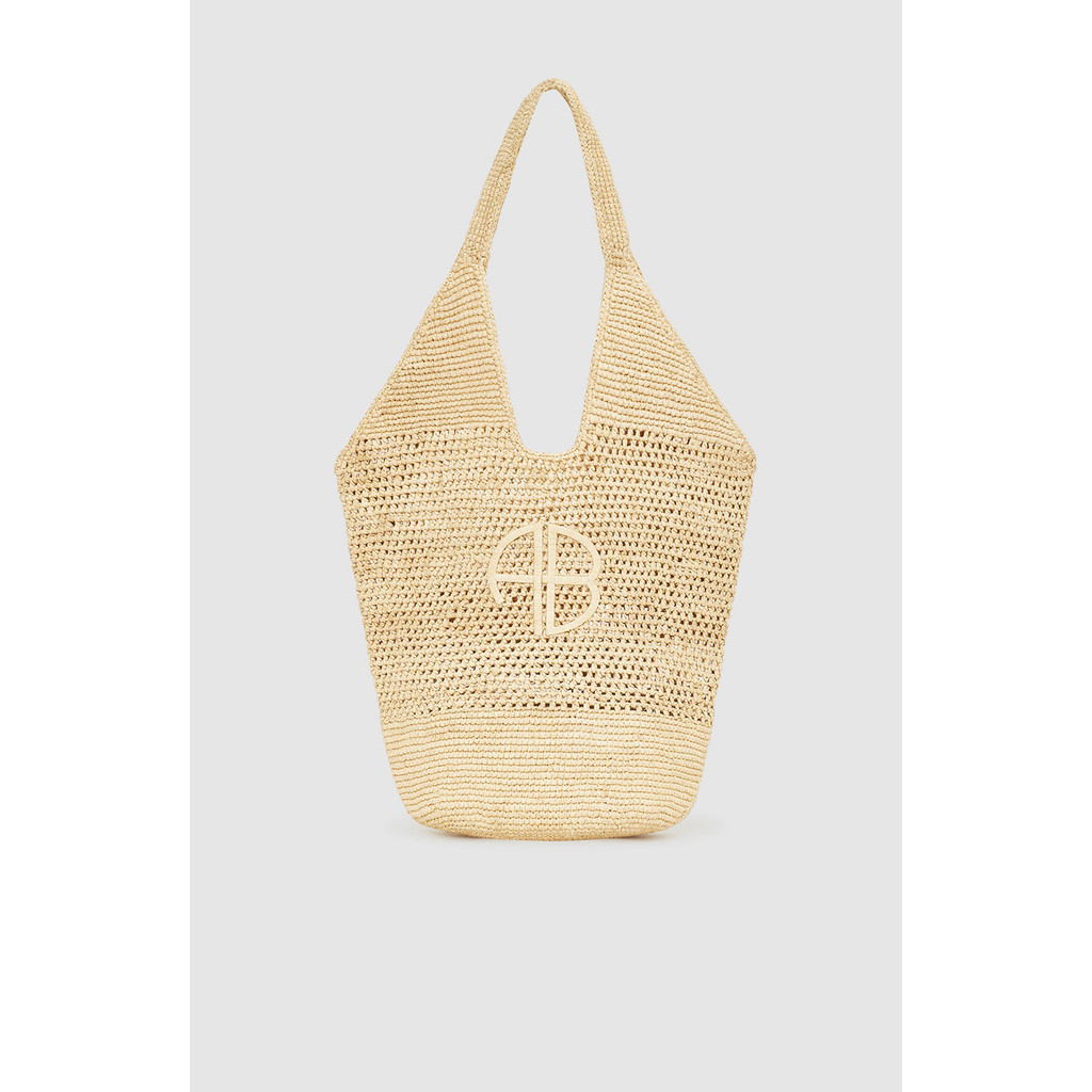 ANINE BING Leah Logo Hobo Bag in Natural Raffia at Nordstrom | Nordstrom