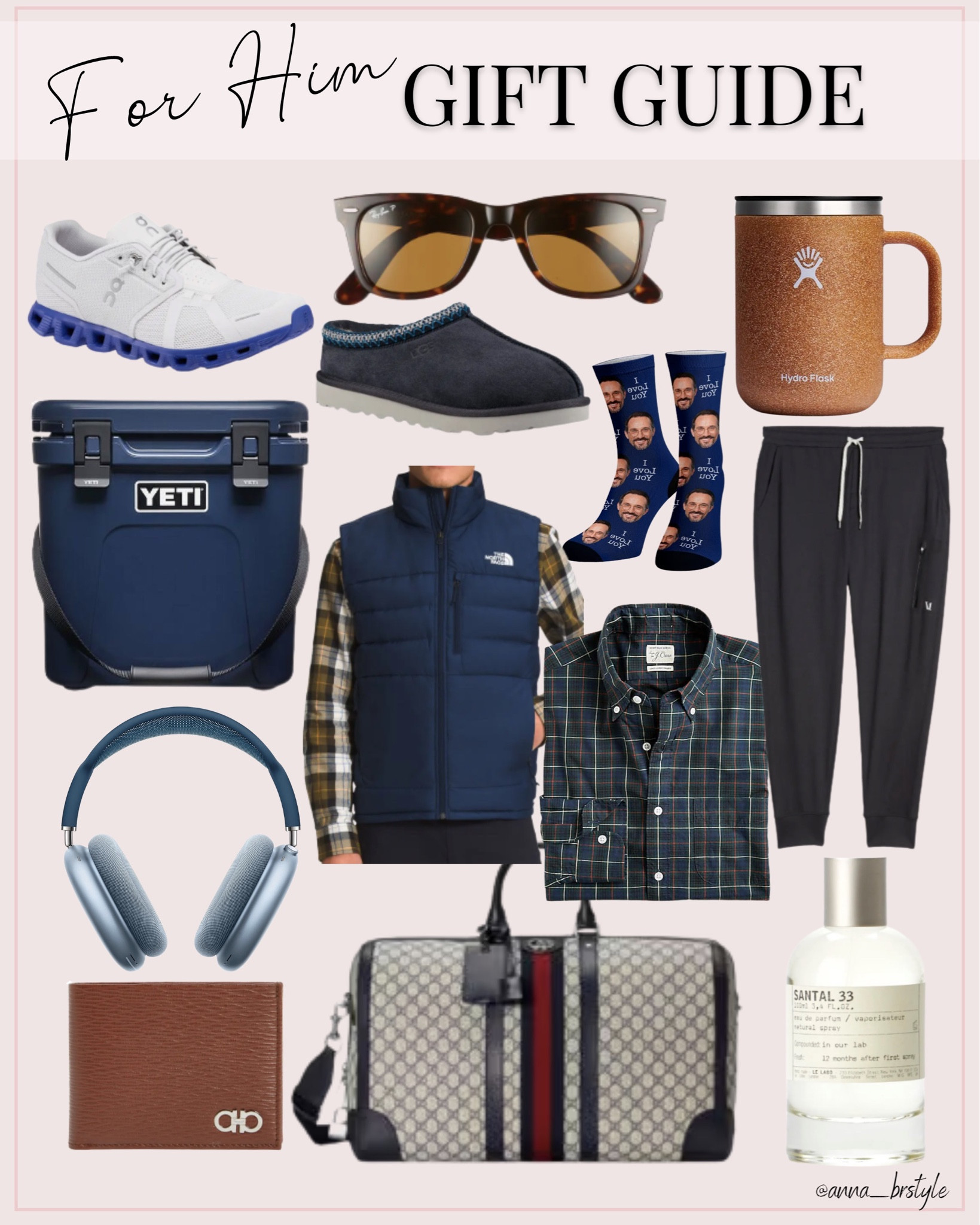 gift guide for him / holiday gifts ideas / christmas season gifts / hydroflask mug / sweat pants / north face vest / flannel / cloud tennis shoes / ugg slippers / gucci duffel bag / wallet / air pod pros / yeti coolers / sunglasses / socks 

#LTKHoliday #LTKmens #LTKSeasonal