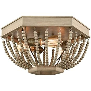 Dazhuan Rustic Wood Bead Flush Mount Ceiling Lights Weathered Oak Distressed Gray | Amazon (US)