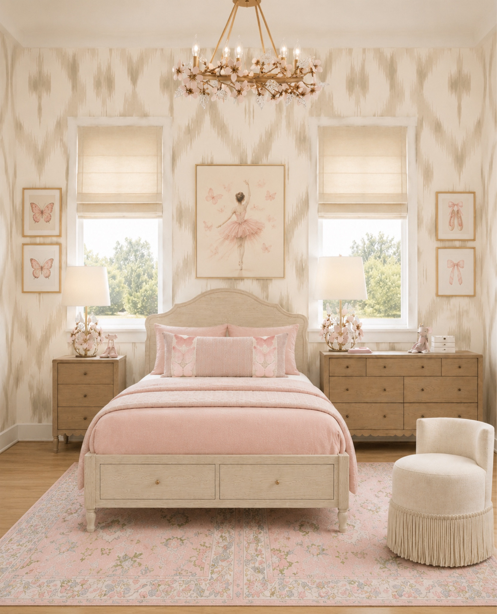 The floral chandelier + wallpaper combo might be my favorite part of this entire room - Bedroom Inspo, Girls Bedroom, Interior Design, Interiors 

#LTKKids #LTKHome #LTKSaleAlert