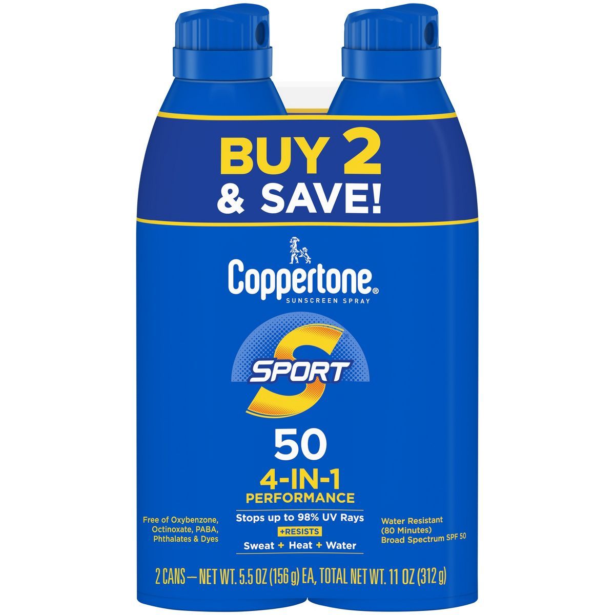 Coppertone Sport Sunscreen Spray - SPF 50 - 11oz - Twin Pack | Target
