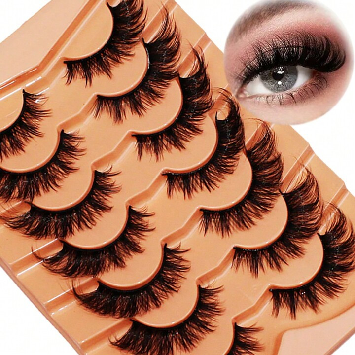 7 Pairs Cat Eye Eyelashes 3D Natural False Lashes Fluffy Soft Cross Manga Lashes Wispy Natural Ey... | SHEIN