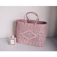 vintage pink straw bag, woven bag, painted straw bag, summer bag, market bag, pink boho purse, French Market bag, large straw bag, baby pink | Etsy (US)