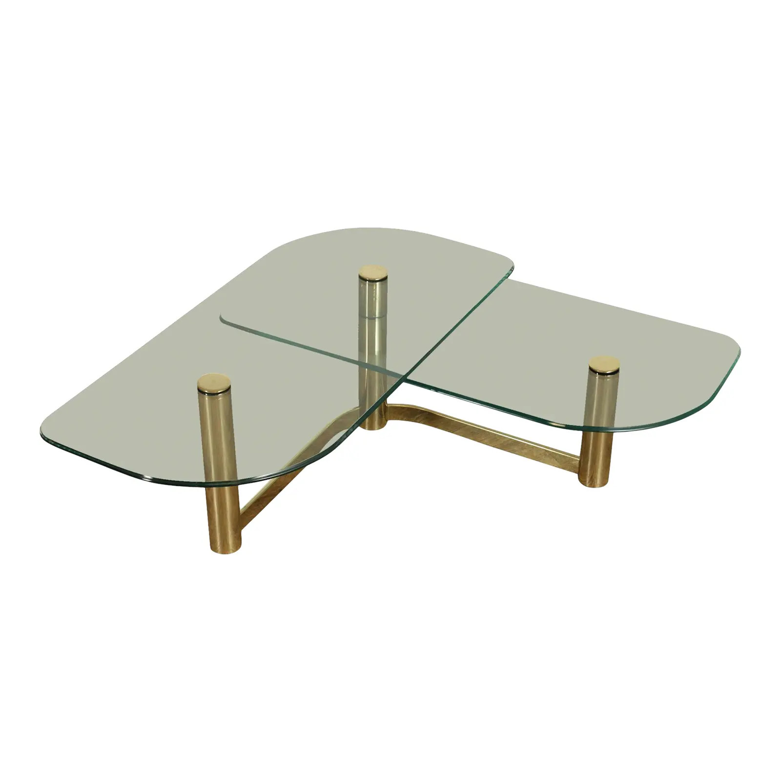 Postmodern 1970's Vintage Brass & Glass 2 Tier L Shape Coffee Table | Chairish