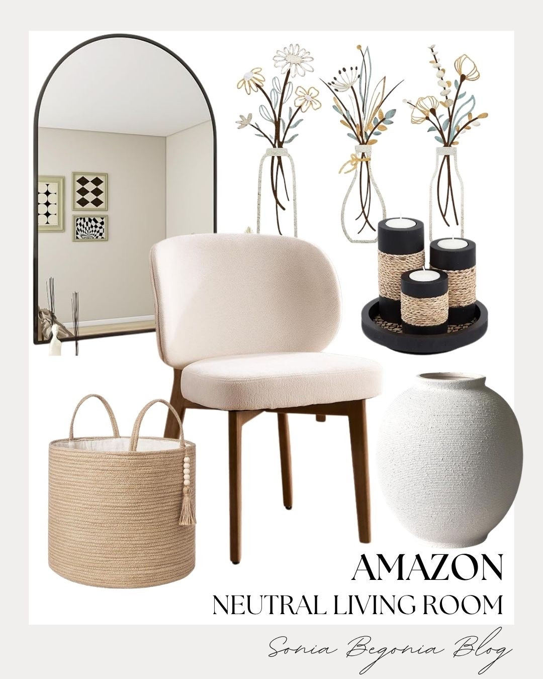 Create a serene home space with these chic neutral decor pieces!

I paired a cozy cream accent chair with an arched floor mirror, a textured round vase, and a woven rope storage basket for warmth.

Finished with black rope-wrapped candles and delicate floral wall art for a modern touch. ✨

#AmazonHome #NeutralDecor #LivingRoomInspo #HomeDesign #CozyHome #LTKhome #AmazonFinds #DecorInspo

#LTKHome