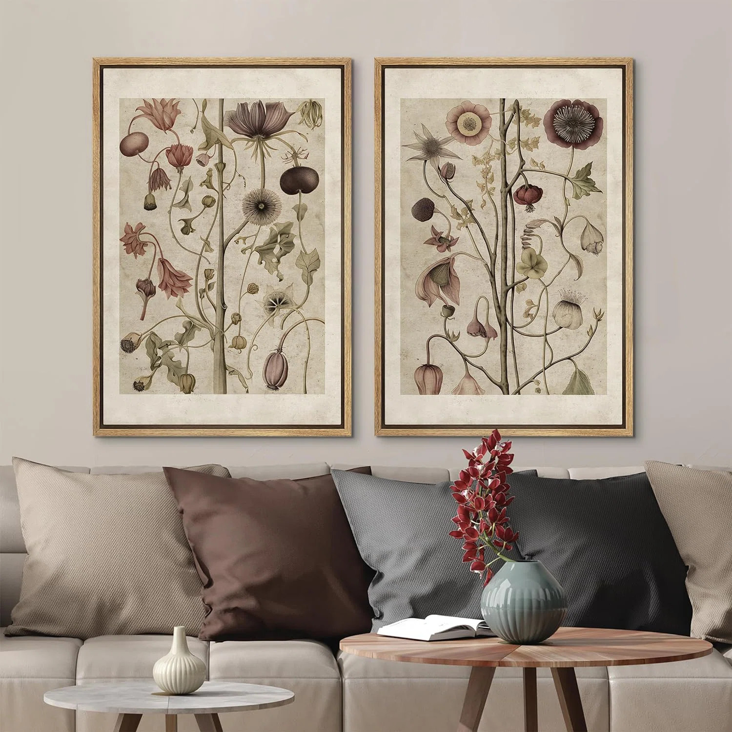 Abstract Botanical "Classic Wildflower Floral Nature Plant Framed Canvas 2 Pieces Print Wall Art | Wayfair North America