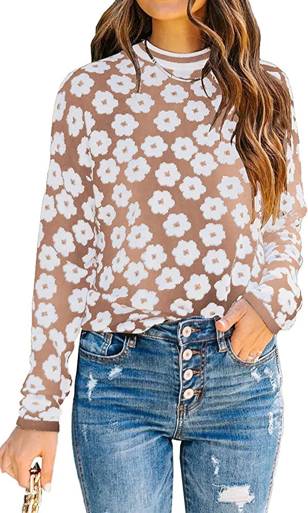 PRETTYGARDEN Women's Knit Floral Print Sweater Crewneck Long Sleeve Lightweight Pullover Sweatshirt | Amazon (US)