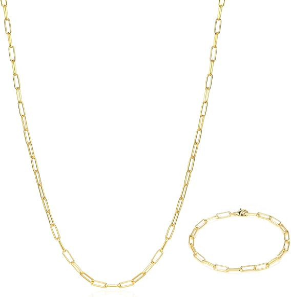 14K Gold Plated Dainty Paperclip Link Chain Necklace for Women Girls | Amazon (US)