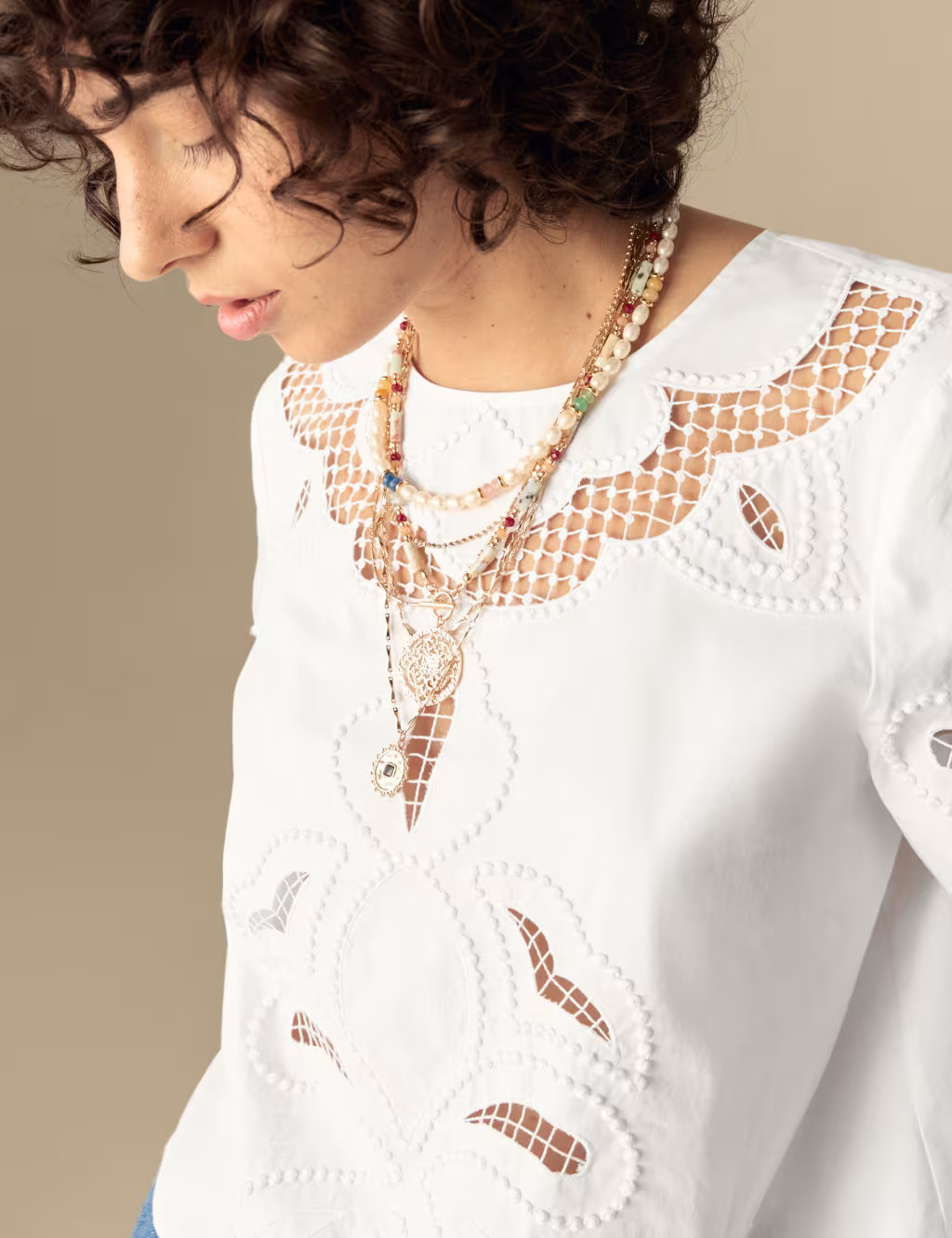 Pure Cotton Embroidered Crew Neck Blouse | Marks & Spencer (UK)