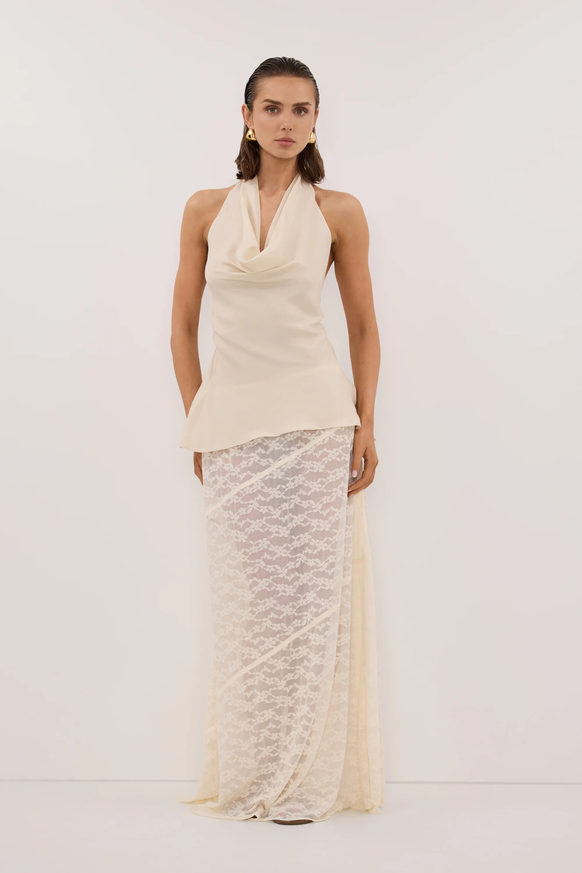 BELLE CREAM LACE MAXI SKIRT | DISSH