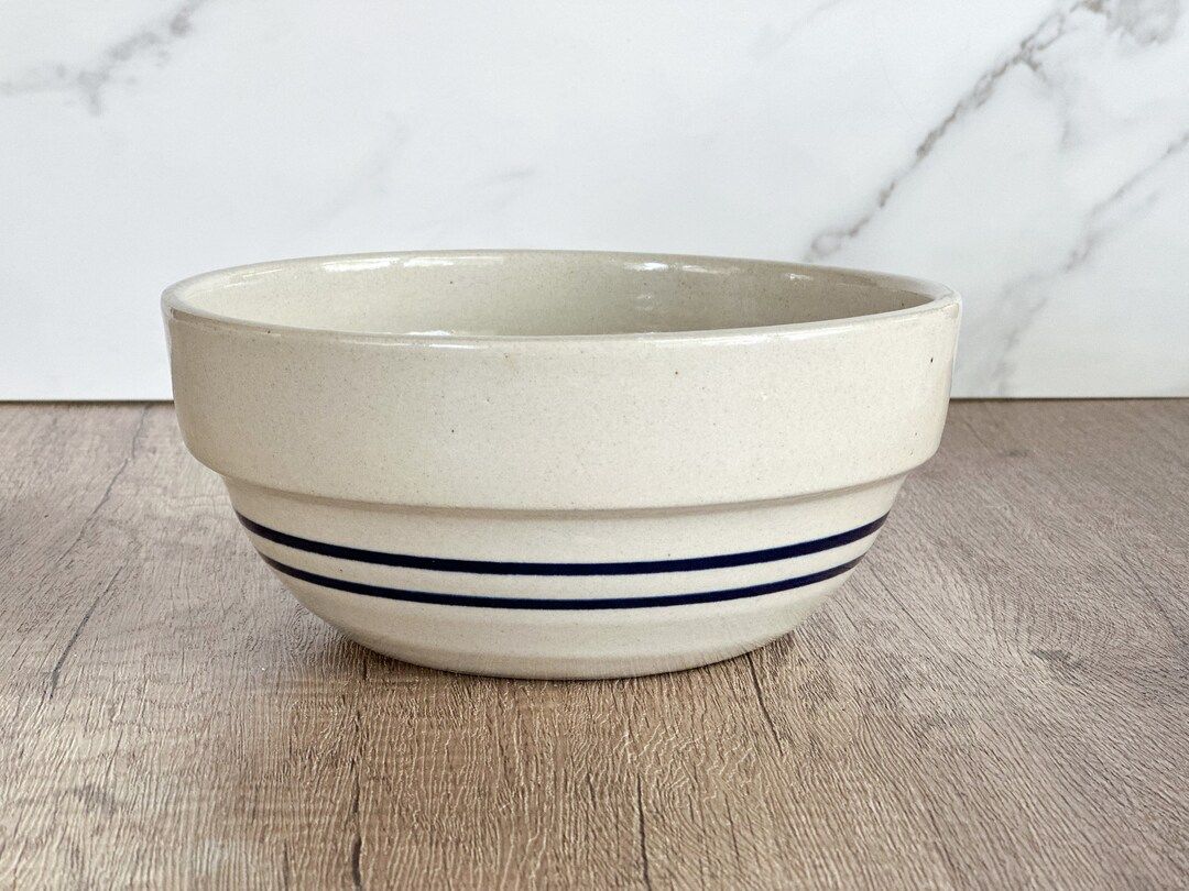 Blue Stripe Farmhouse Mixing Bowl Blue Stripe Pottery - Etsy | Etsy (US)