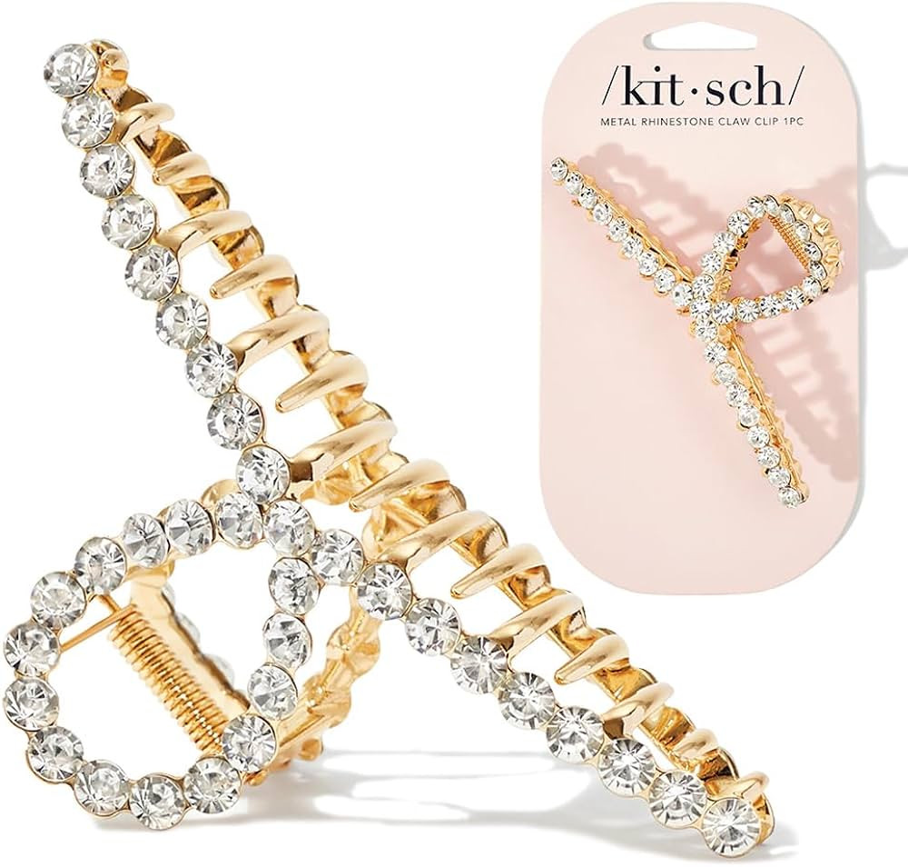 Kitsch Loop-Shaped Gold Rhinestone Claw Clip - Metal Claw Clips for Thick Hair | Gold Claw Clip &... | Amazon (US)