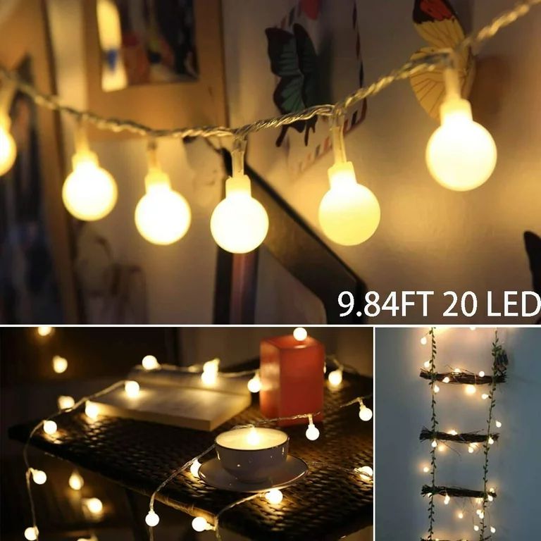 LED Globe String Lights, 9.84FT 20LED Ball String Lights Indoor/Outdoor Decorative Light, Battery... | Walmart (US)