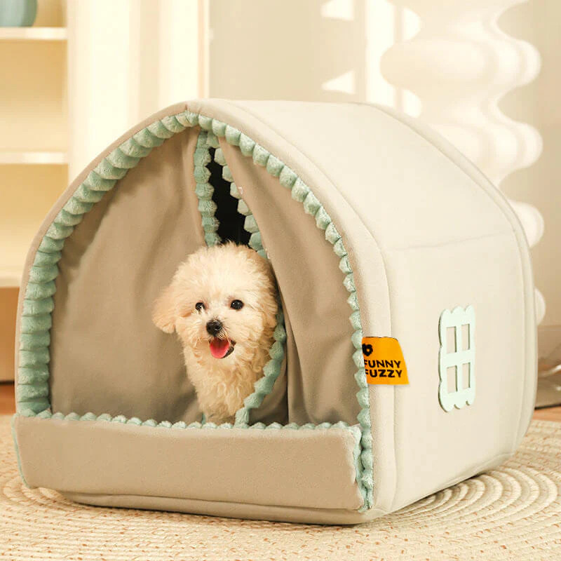 Double Curtain Pet House Enclosed Dog Bed | FunnyFuzzy Affiliate Program