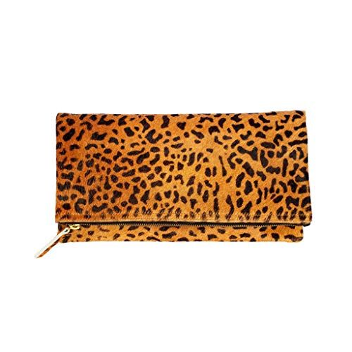 Leopard Print Haircalf Fold over Clutch, Evening Handbag, One Size, Women's Bags and Purses | Amazon (US)