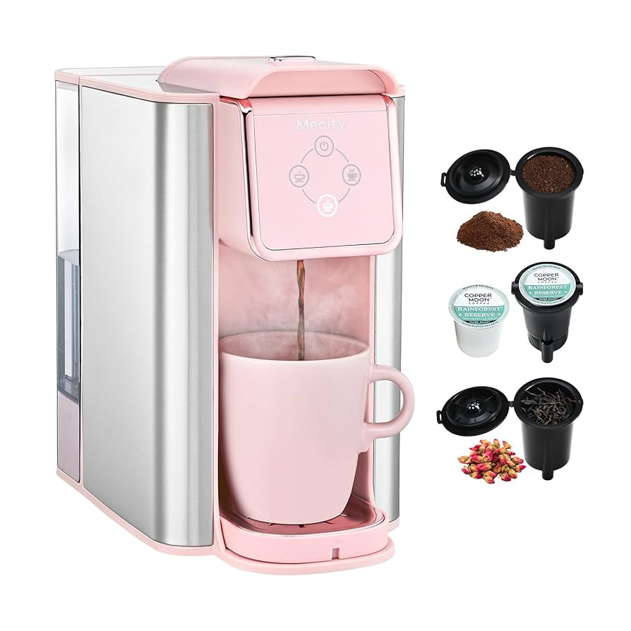 Mecity Pink Coffee Maker 3-in-1 Single Serve Coffee Machine, For Flat Bottom Coffee Capsule, Grou... | Amazon (US)