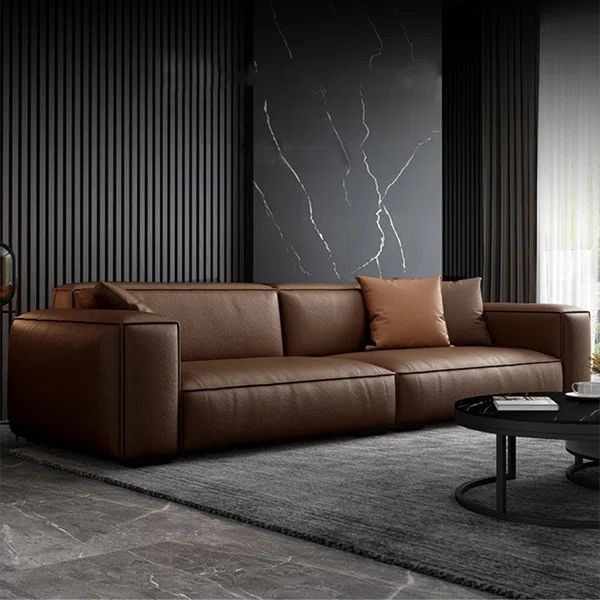 Cheridon 86.61" Genuine Leather Square Arm Sofa | Wayfair North America