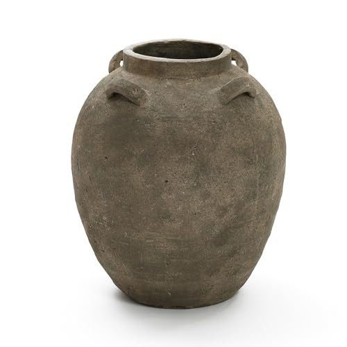 LuxenHome Rustic Ceramic Flower Vase,15 Inch Tall Brown Terracotta Cauldron Vase for Living Room Decor，Large Floor Vase Home Décor Accents,Round Vintage Pottery Vases Home Decor | Amazon (US)