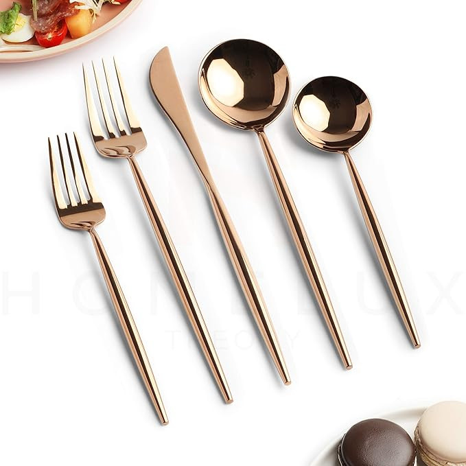 Homelux Theory 18/10 Rose Gold Silverware Set, 2 Cutlery Set of 5pc Mirror Polished Spoons & Fork... | Amazon (US)