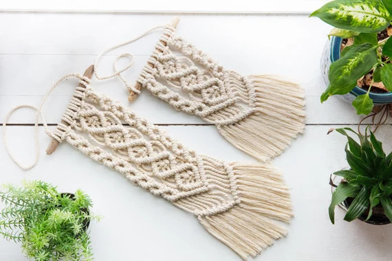 Small Macrame Wall Hanging Geometric Boho Decor Long Tapestry | Etsy (US)