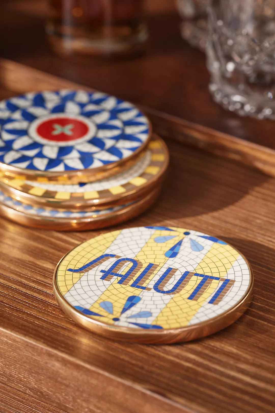 Bistro Tile Stoneware 24k Gold Accent Italia Coaster | Anthropologie (US)