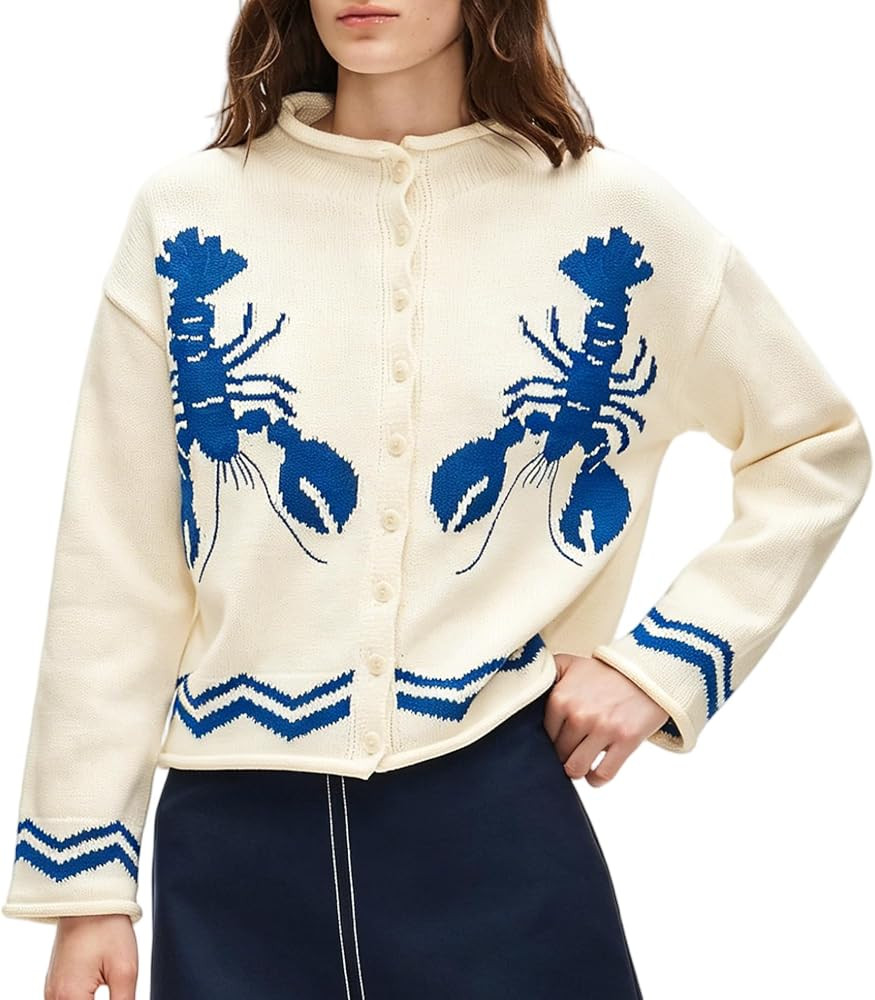 Songling Women's Lobster Rolled Edge Crochet Cardigan Sweaters | Amazon (US)