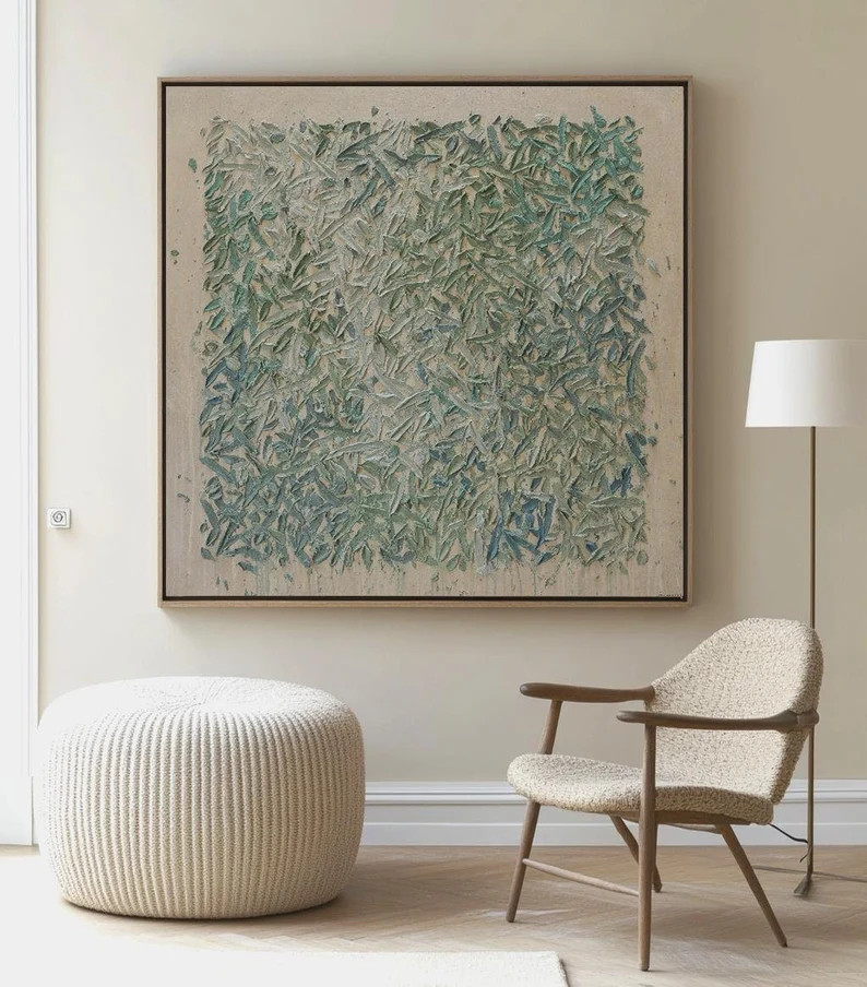 Large Sage Green Abstract Painting, 3D Texture, Nordic Minimalist Art, Handmade Art, Green Textur... | Etsy (US)