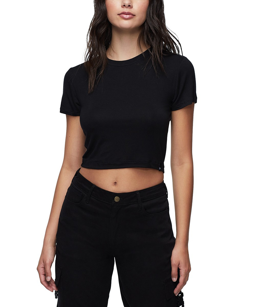 True Religion Women's Tube & Crop Tops BLACK - Black Crewneck Crop Top - Women | Zulily