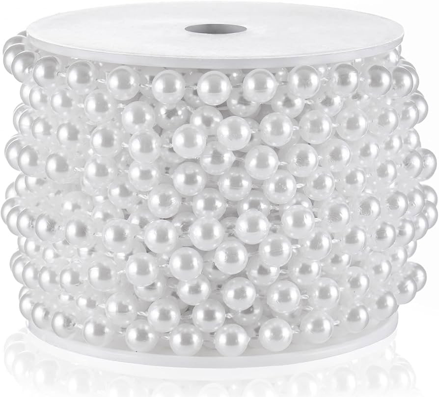 Craft String Pearls 8MM Pearl Bead, 33 Feet White Faux Pearl Garland Spool Roll Strand Wedding Pa... | Amazon (US)