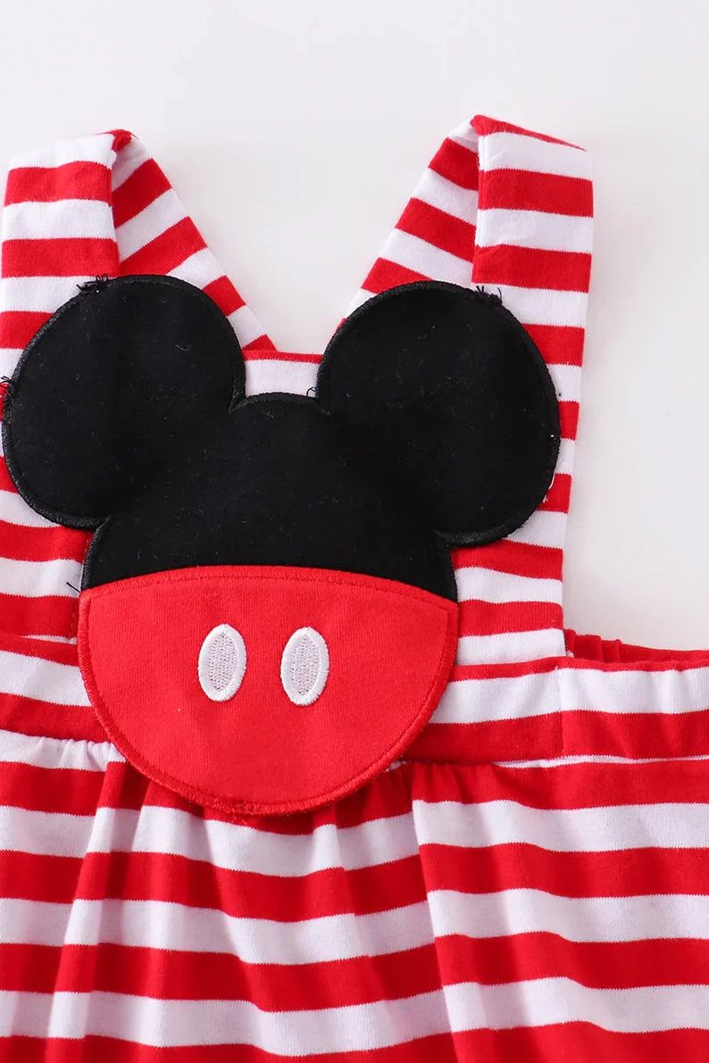 Mickey Mouse Baby Boy Striped Bubble Romper - Etsy | Etsy (US)