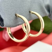 14K Classic Gold Hoop Earrings-Traditional-3.5mm Thick-1'' Length-Vintage, Estate-Latch Back-Polishe | Etsy (US)