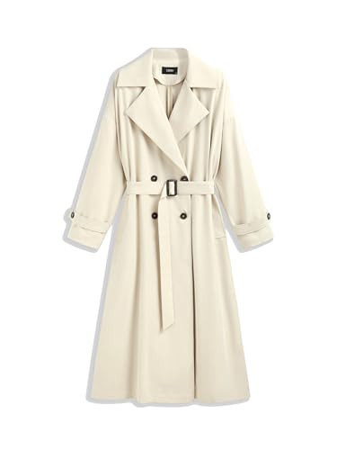 CIDER Trench Coat Women Long Sleeve Jackets Double-Breasted Oversized Coat Fall Outfits with Belt: Khaki, M | Amazon (US)