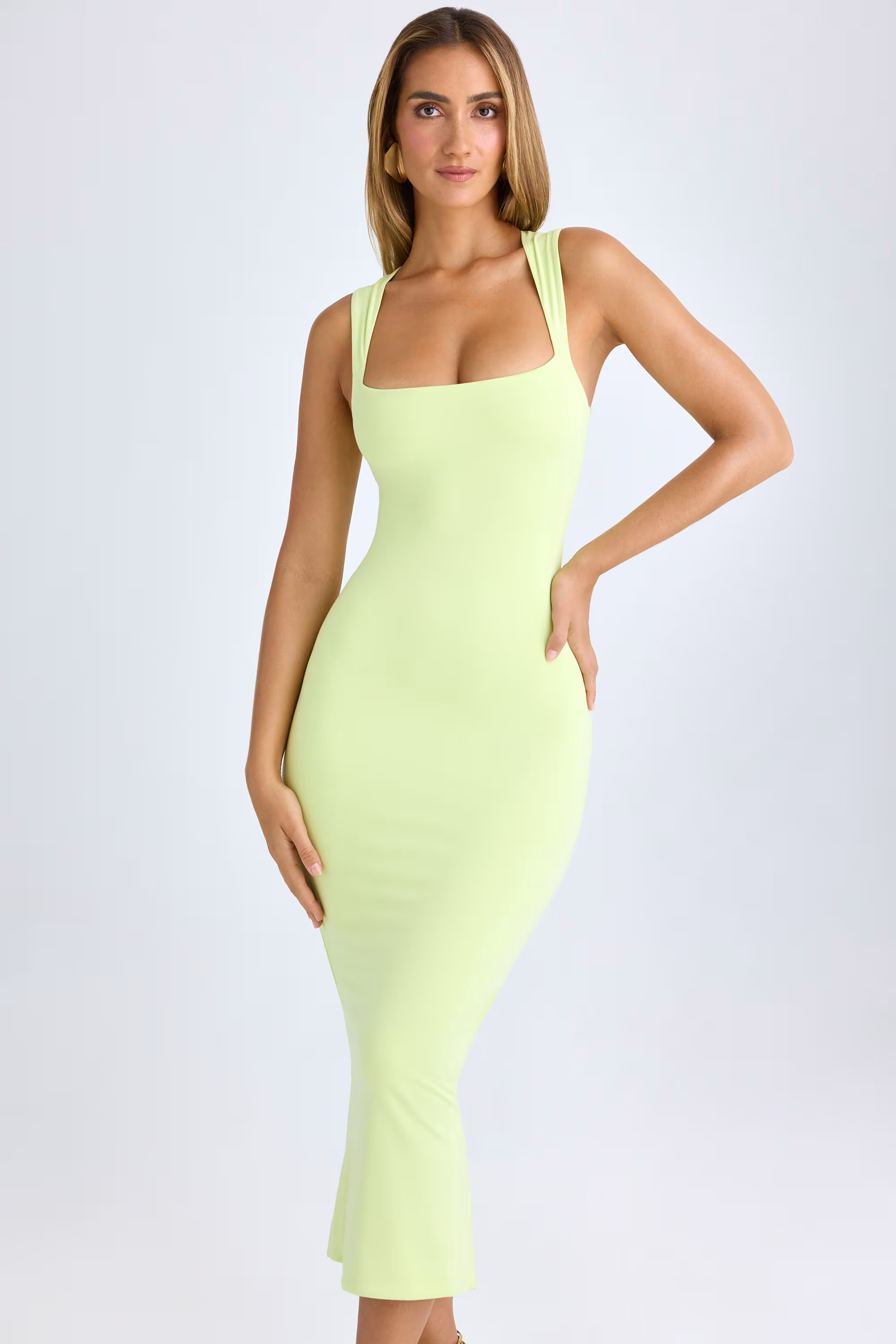 Modal Square-Neck Midi Dress in Matcha Green | Oh Polly