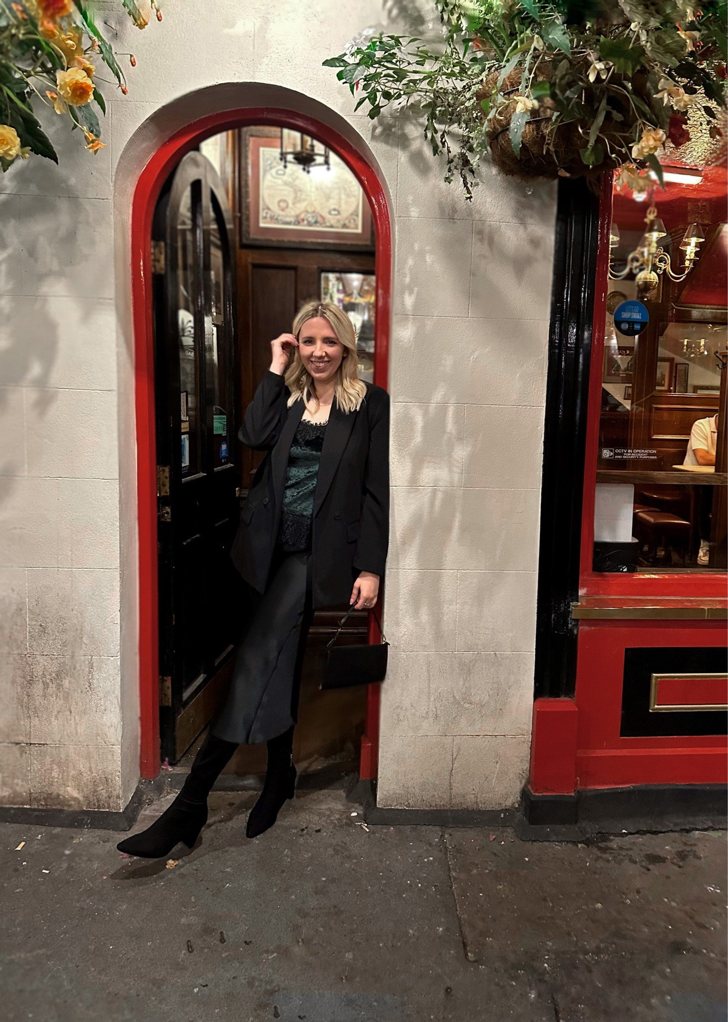 Night out fall look: satin skirt, velvet cami top, black blazer, black boots, vintage Louis Vuitton pochette accessoires

#satinskirt #nightoutoutfit #blackblazer

#LTKstyletip #LTKeurope